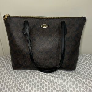 Coach Brown Signature Tote Bag with Black Trim